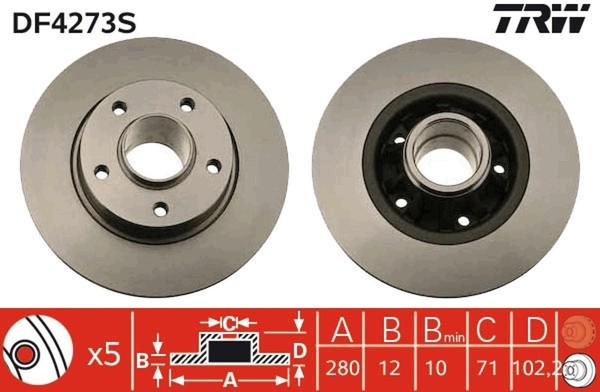 2X TRW Bremsscheibe DF4273S FüR Renault Opel Nissan M14 X 1,5 Hinten Vivaro X83-image