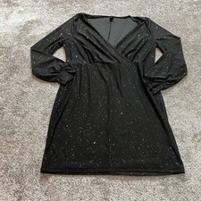 Shein Curve Dress Womens Plus 1X Black Midi V Neck Long Sleeve Glitter Midi Top