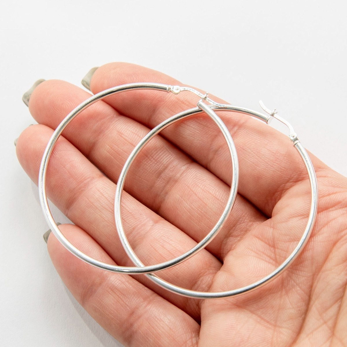 Sterling Silver Yellow Gold Plated 55mm x 2mm Hoop Earrings Sterling Silver Yellow Gold Plated 55mm x 2mm Hoop Earrings
