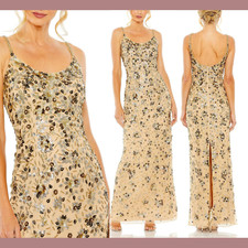 NEW $598 Mac Duggal [ 2 ] 5477 Floral Embellished Scoop Neck Gown Gold #Q1178