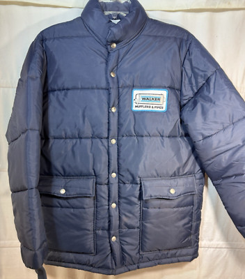 VTG 80s NOS New Weathercaster Navy Blue Walker Muffler Patch Puffy Coat XL NWOT