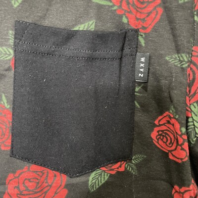 WXYZ Mens Medium Black Basic Graphic Short Sleeve Red Rose Pocket