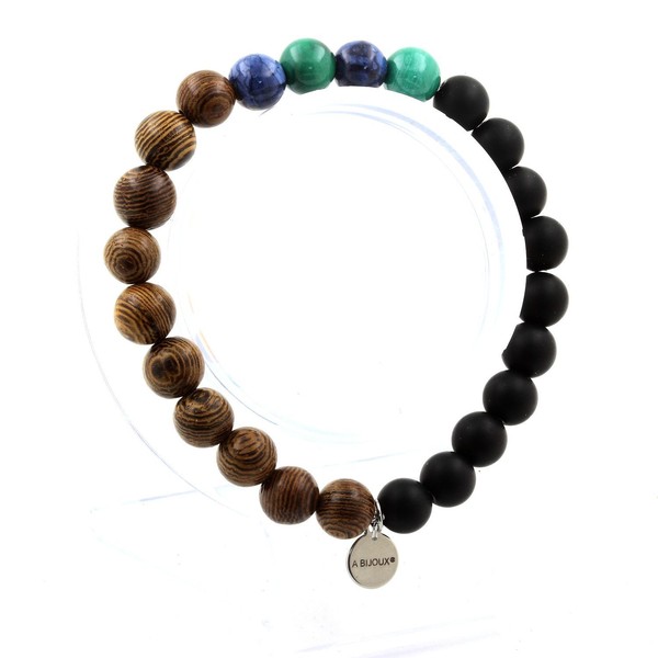 Steine Und MinéRaux. Armband Perlen Malachit Aus Kongo + Jaspis Blau + Onyx Noi-image