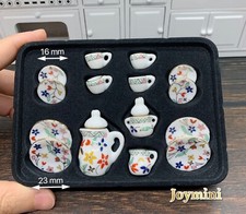 1:12 Dollhouse 15pcs Tableware Ceramic Miniature Tea Cups Plate Kit Accessories