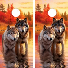 FADEPROOF Cornhole Board Wraps Laminated / Wild Wolves /