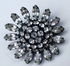 Rare Schreiner Crystal Brooch Verified Japaned Back 1.75" Domed