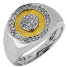 ESTATE .35CT DIAMOND 14KT WHITE  YELLOW GOLD 3D CLUSTER ROUND CLASSIC MENS RING