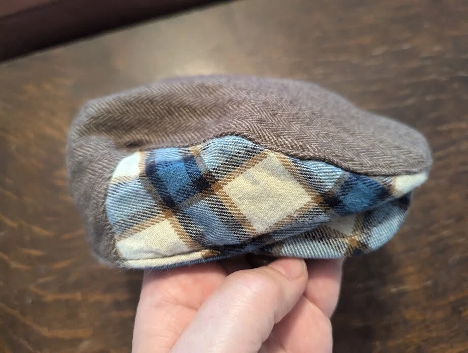 Gymboree Child's Newsboy Flat Cap Hat Plaid 100% Cotton 0-12 Months Brown Blue - Image 4 of 4