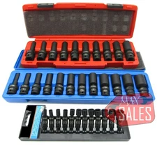 34pc 3/8" & 1/4" Drive Universal Ball Swivel Deep Impact Socket Set SAE & METRIC