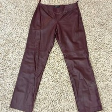 moda international leather straight leg Burgundy pants hidden side zip Size 14