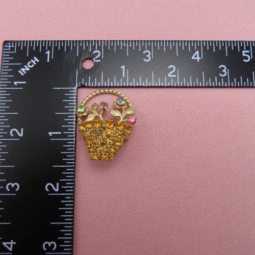 Spilla vintage strass spilla cesto fiori arancio verde cristallo sfaccettato 170c - Foto 8 di 8