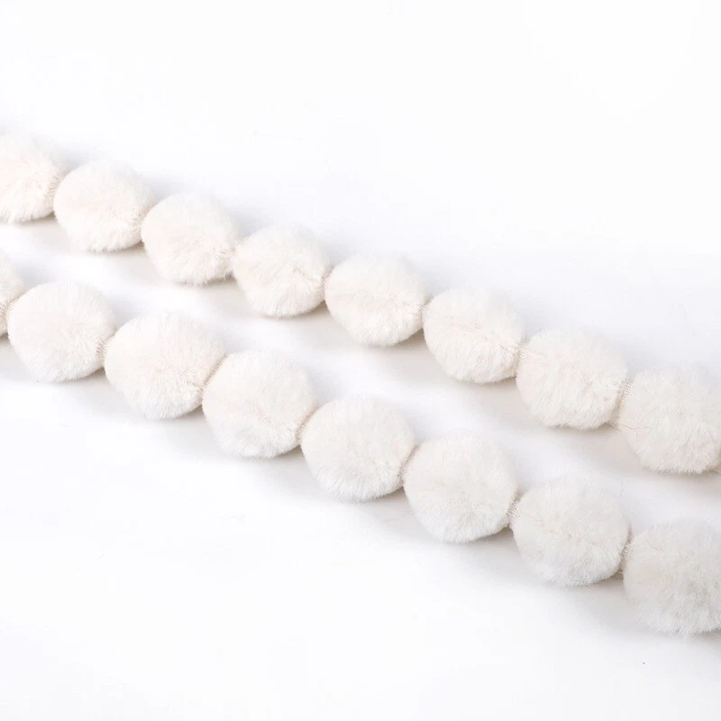 5M 3cm Faux Fur Pom Pom Bobble Edge Trim Ball Ribbon DIY Craft Clothing Sewing - Image 3 of 4