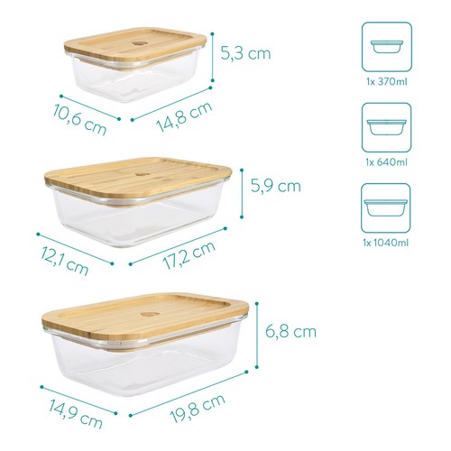 3x Contenedor de vidrio con tapa apto para horno congelador microondas sin BPA - Imagen 6 de 9