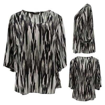 IMAN City Chic Ikat Printed V-Neck Tunic Top Blouse 12-14 Large Black 689-907