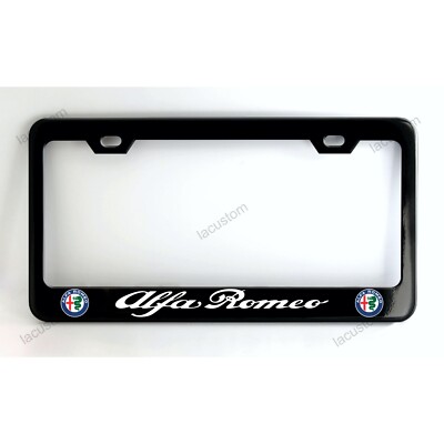 Alfa Romeo License Plate Frame Black Powder Coated Metal Custom