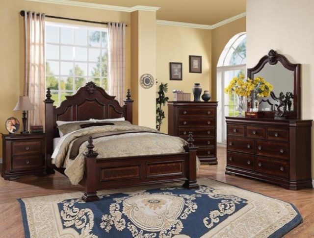 New 4 Post Brown Queen Or King 5pc Bedroom Set Traditional Furniture Bed D M N C