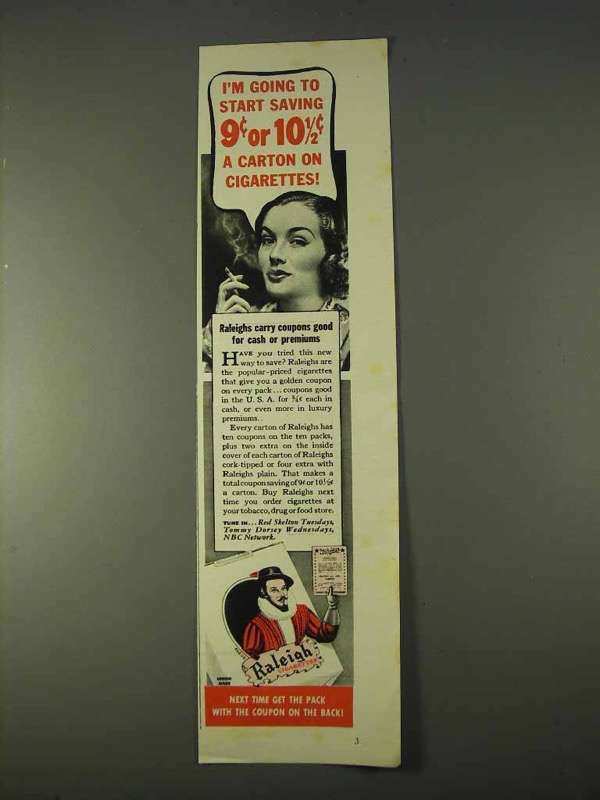 cigarettes that start with m 1942 Raleigh Cigarettes Ad