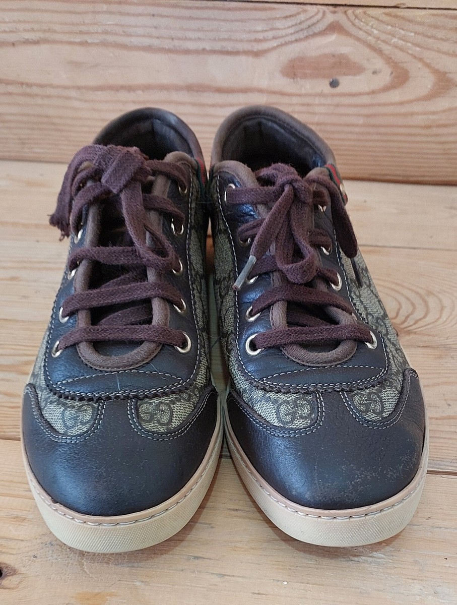 AUTHENTIC GUCCI 204283 37 G CANVAS LEATHER LACE UP SNEAKERS SIZE