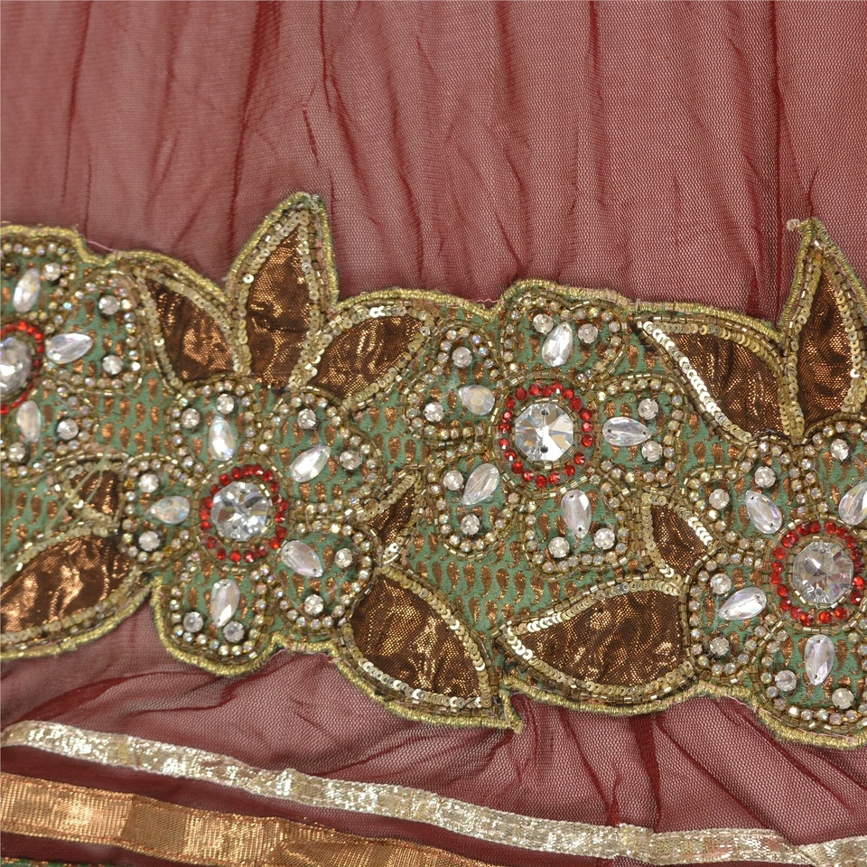 Saris indios vintage sánscritos con cuentas rosa pre cosido Lehenga Gota Sari Foto 4 de 4