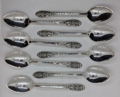 Vintage Fine Arts Crown Princess Sterling Silver Spoon Set of 8,