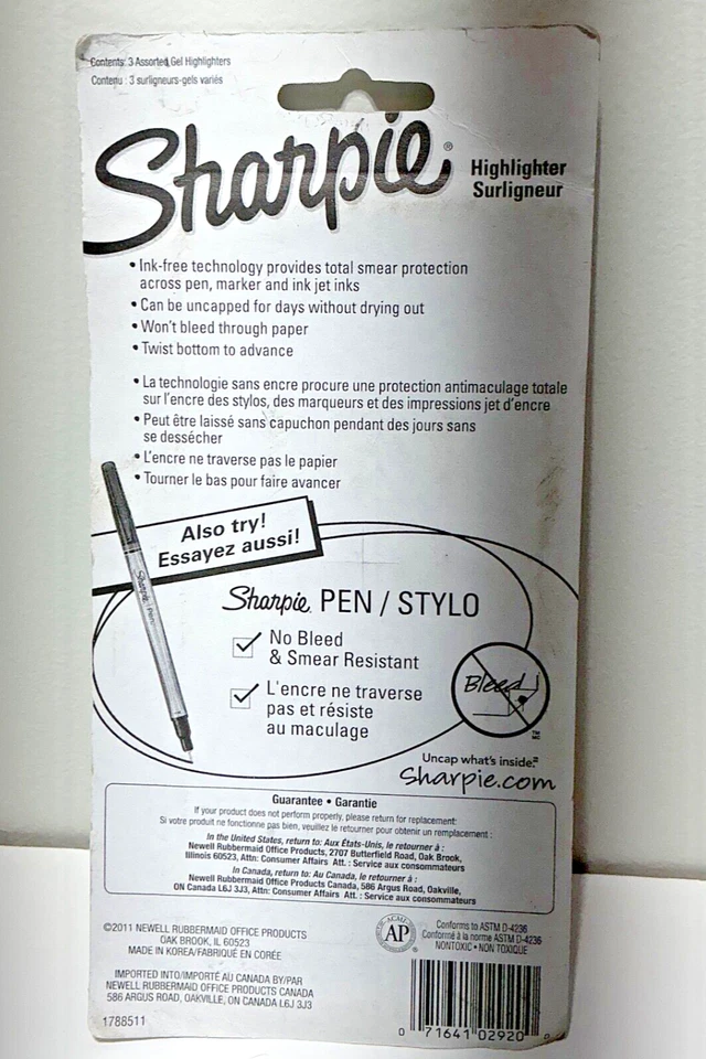 Iluminador en gel SHARPIE, punta de bala, 3 unidades (paquete de 1), rosa, naranja, amarillo Foto 2 de 3