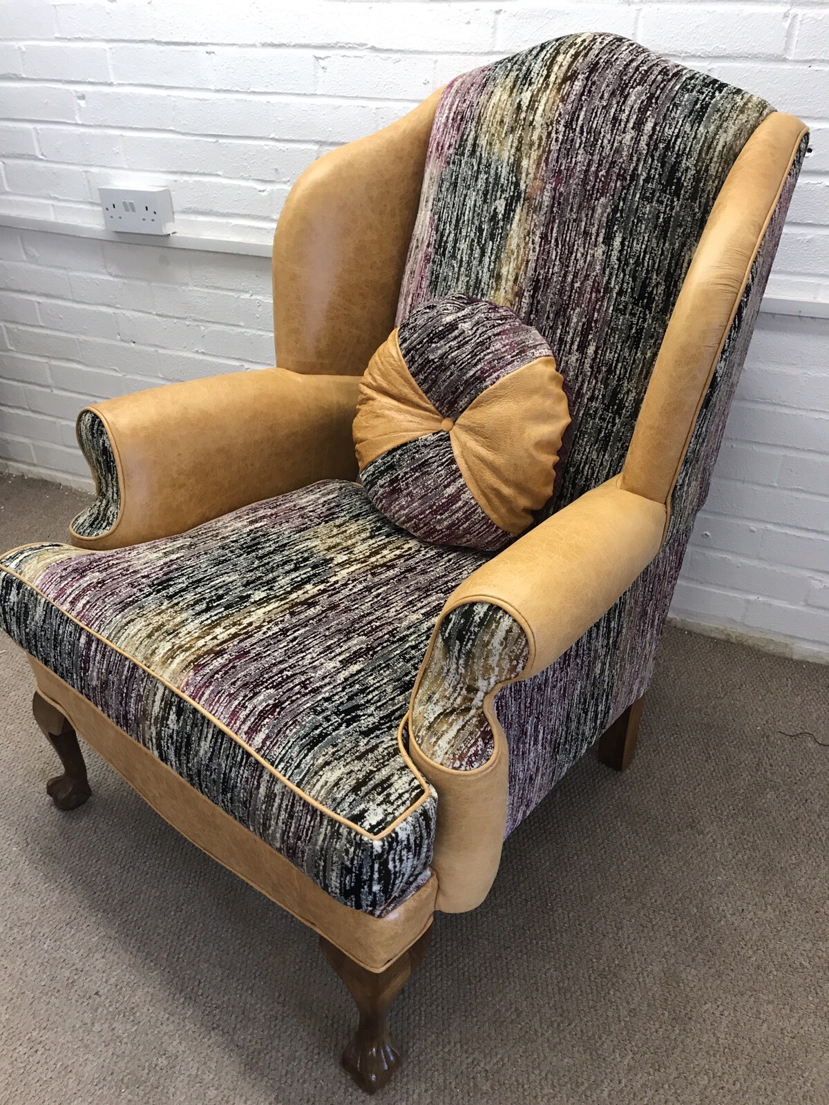 Vintage Duresta Wingback Chair Reupholstered in Leather and Luxury