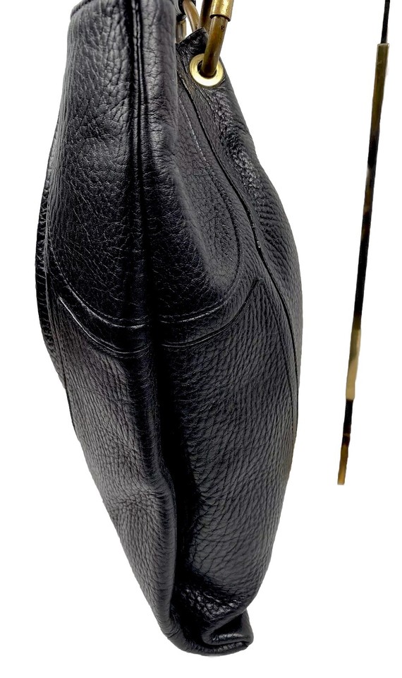 Cole Large Black Pebbled Leather Tote Shoulder Bag Brass