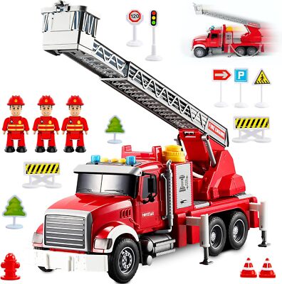 Fire Truck Toy Set–Engine w/Hose-Rotating Ladder-Firefighters