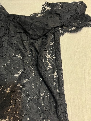 Valentino Black Lace Off Shoulder Top Blouse Made in Italy Sz 2 Floral Sheer - Picture 6 of 12