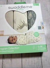 SwaddleMe by Ingenuity Monogram Collection Swaddle, 3-Pack, for Ages 0-3 Months