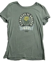 GAP Women's Favorite T Soft Size L Sage Green Logo says Kindness is Good 1969