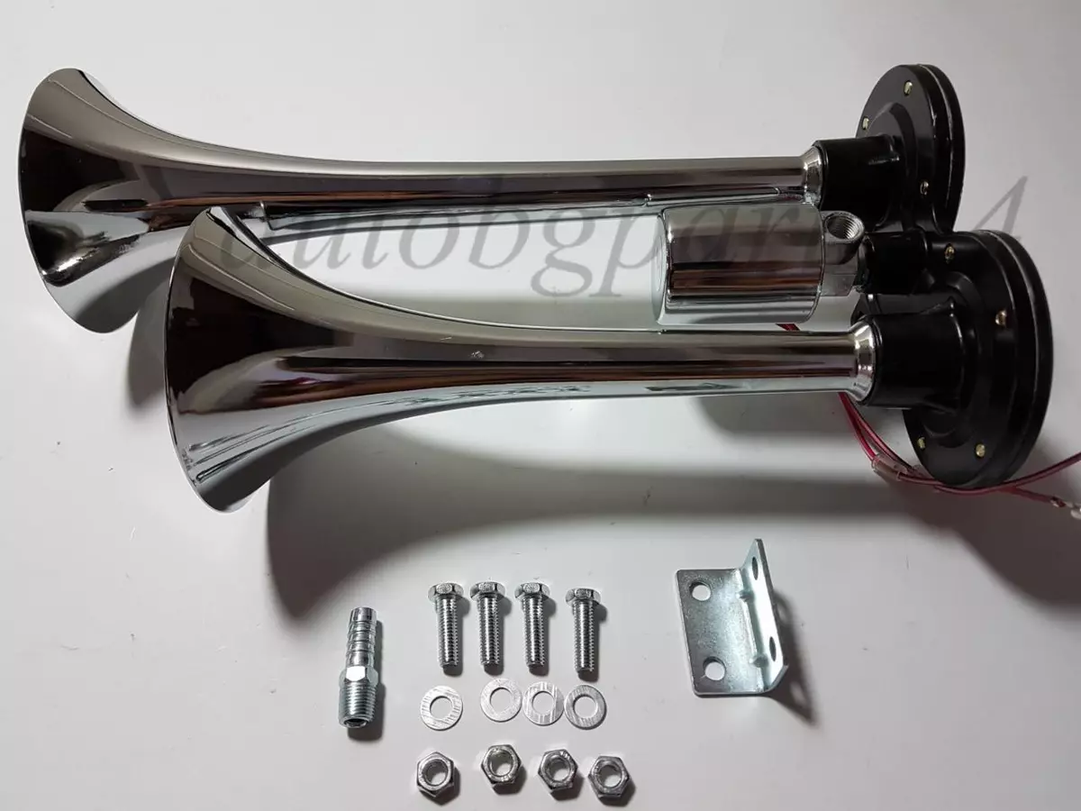 Truck Air Horn | 34cm HGV Chrome Trumpet Air Horn | 24v