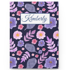 Custom Watercolor Flowers Journal, Personalized Floral Notebook, Purple Diary