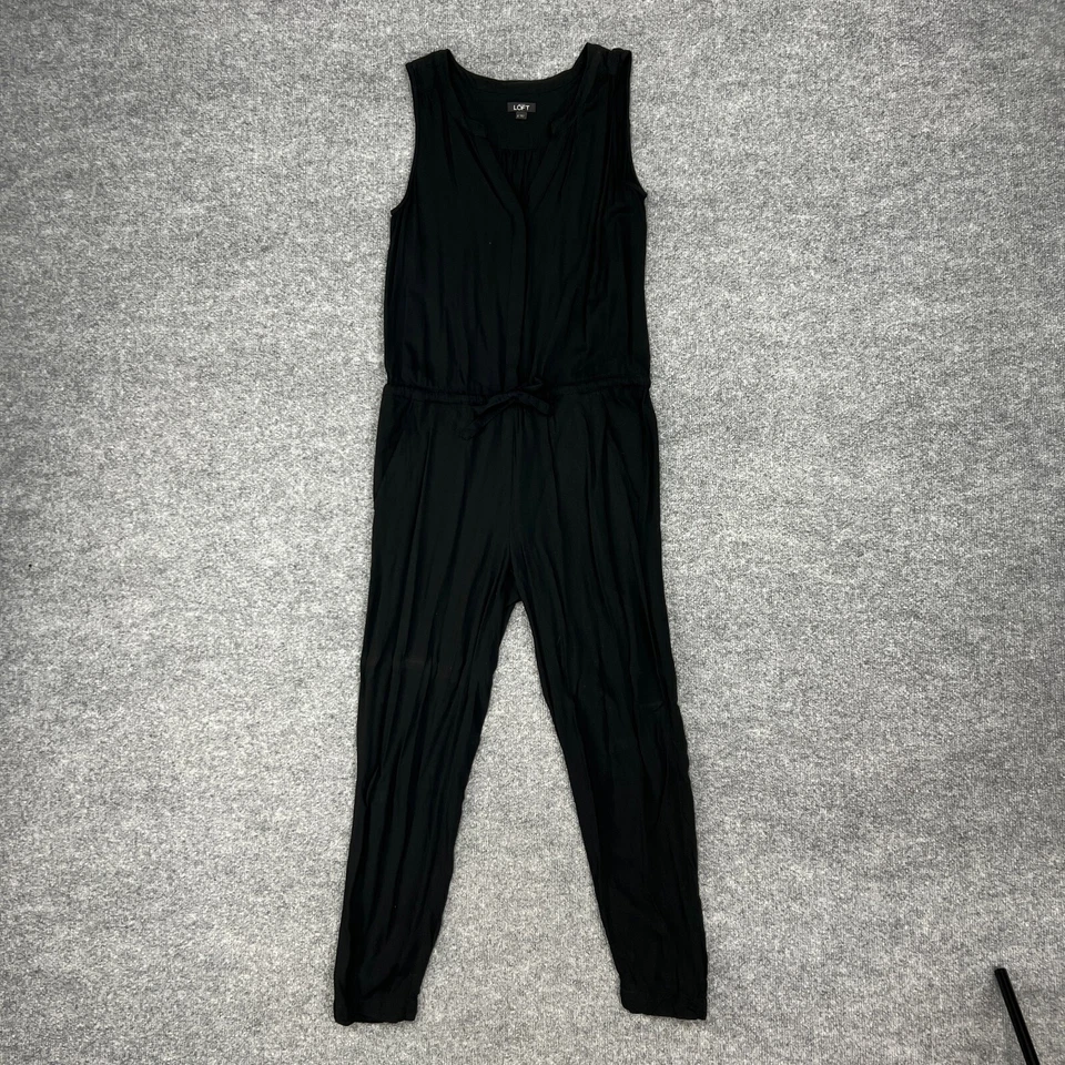 Mono Loft Ann Taylor Mujer 2 Negro Corbata Cintura Medio Botón Sin Mangas Relax Foto 2 de 4