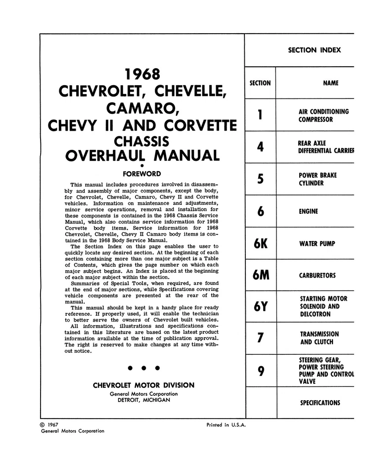 1968 Chevy Chassi Manual de Revisão (Reprodução Licenciada de Alta Qualidade) - Imagem 2 de 3