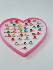 36pcs Rings Adjustable Little Girl Rhinestone Gem Random Color.
