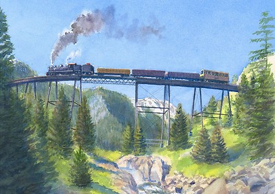 Georgetown Loop Railroad Colorado Steam Train Chris Oldham Watercolor Art Prints