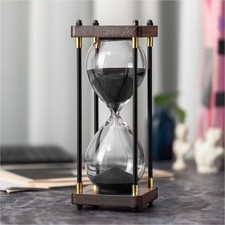 Hourglass Timer 60 Minute, Metal Wooden Frame Decorative Sand Timer Black Sa...