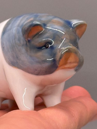 Vintage Otagiri Japan Blue Beige White Pig Sow Figurine 3" Length 