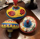Vintage metal tin tops toy spinning lot of 3 Ohio Art made in USA & Germany