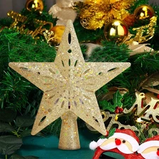 Christmas Tree Topper Gold Lighted with 6 Patterns Projector LED Xmas Party