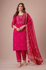 Women Viscose Silk Kurti Embroidered Zari Work Indian Tunic Party Top Size M