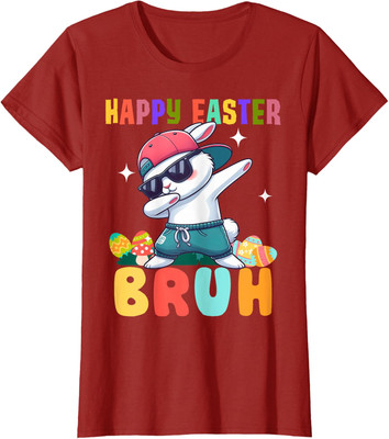 Dabbing Bunny Easter Bruh Funny Cute Colors Funny Ladies' Crewneck T-Shirt