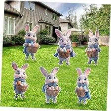 6 PCS Easter Bunny Decorations Outdoor Easter Garden Bunny Signs Spring Home