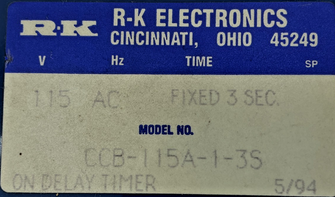 New R-K Electronics CCB-115A-1-3S On Delay Timer 8P 115VAC 3sec 5A 240VAC No Box