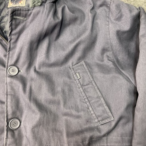 Parka invernale uomo Levis XL blu navy pelliccia sintetica cappuccio bottoni tasche lavoro militare - Foto 4 di 13