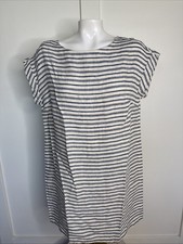 Tahari Womens Blue Stripe Size M 100% Linen Shift Dress Cap Sleeve