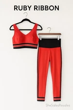 Ruby Ribbon Women’s Activewear Set Red Tank Top Style 1816 Size 36  Pants M 1817