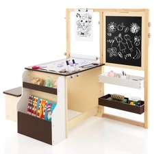 Kids Art Center Wooden Table Bench Set Adjustable Double-Sided Easel Storage