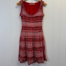 Vintage Max Studio Womens Sexy Scoop Neck Mesh Ruffle Midi Dress Size S Red Chic